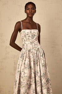 Fleur Neutral Floral Print Midi Dress