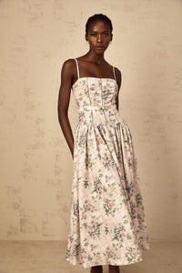 Fleur Neutral Floral Print Midi Dress
