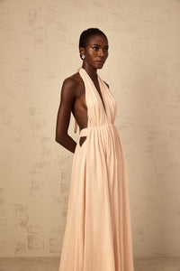 Dulcie Halterneck Shirred Tulle Maxi Dress