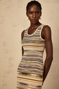 Quentin Yellow Striped Crochet Knit Midi Dress