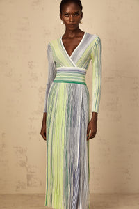Amaryllis Green Long Sleeve Sequin Striped Knit Maxi Dress