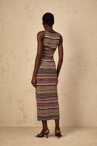 Quentin Purple Striped Crochet Knit Midi Dress