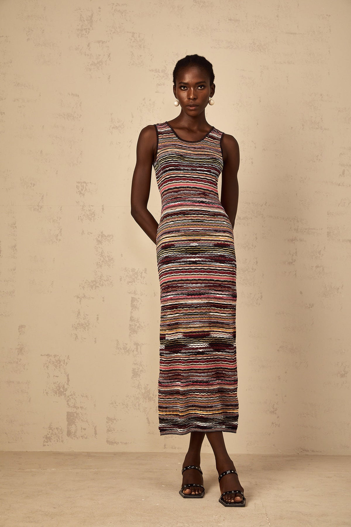 Quentin Purple Striped Crochet Knit Midi Dress