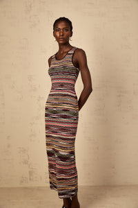 Quentin Purple Striped Crochet Knit Midi Dress