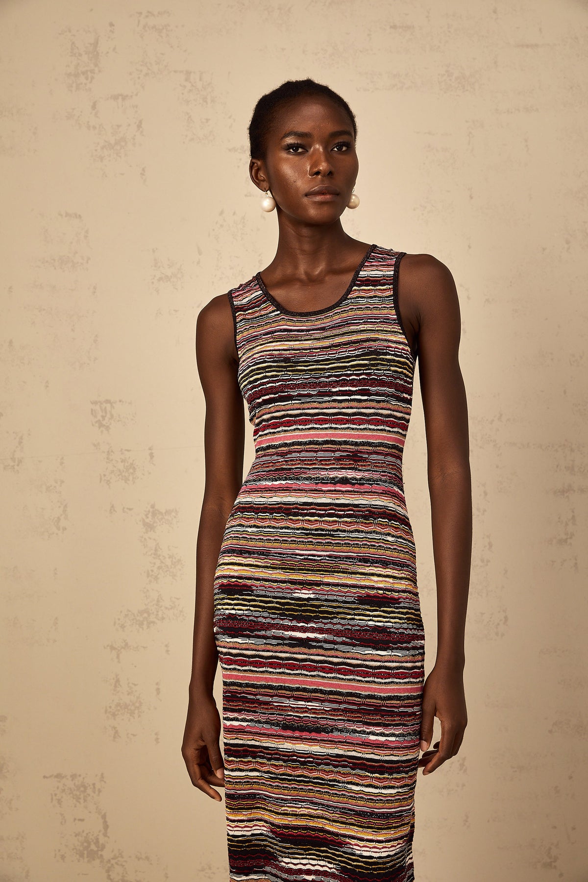 Quentin Purple Striped Crochet Knit Midi Dress