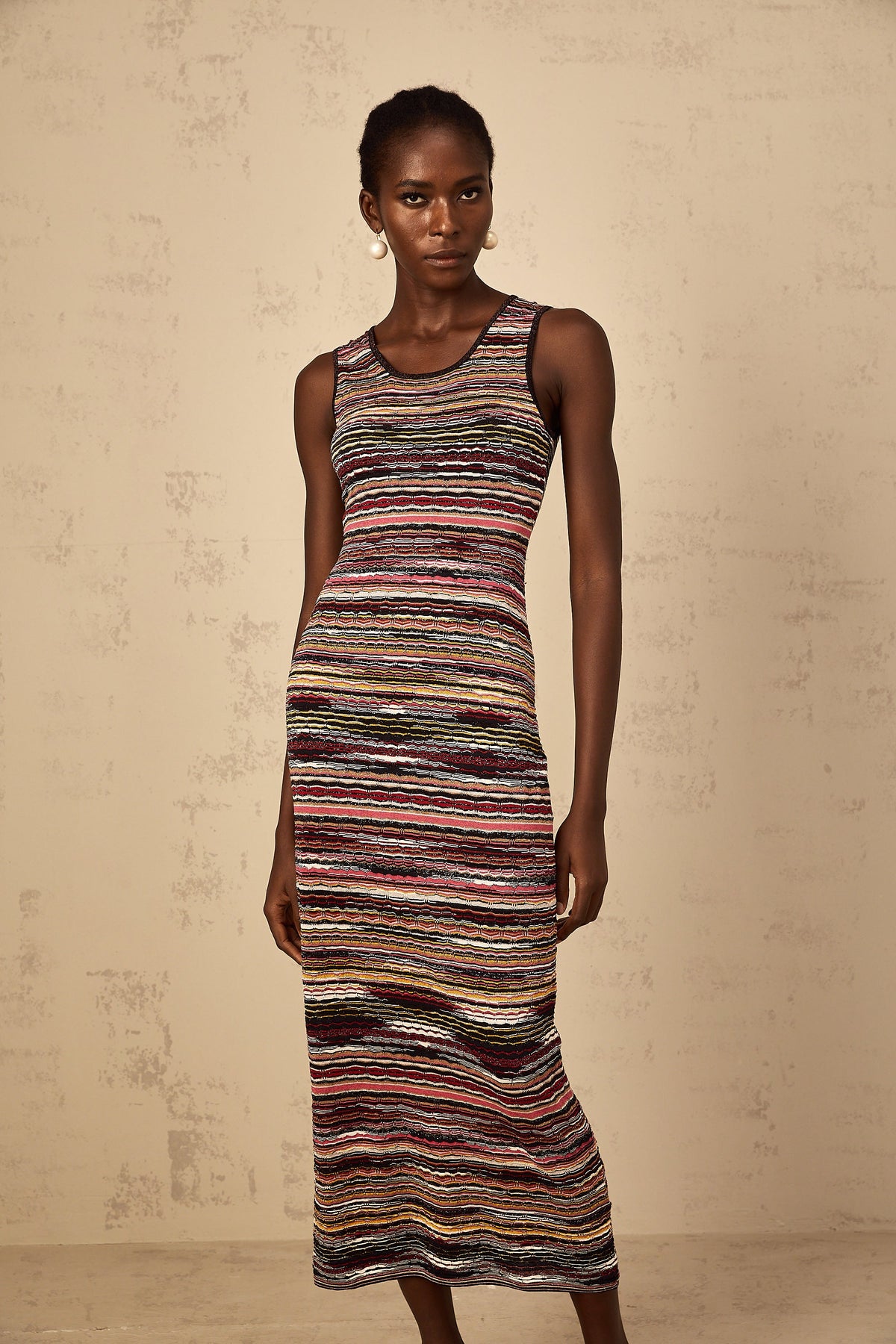 Quentin Purple Striped Crochet Knit Midi Dress