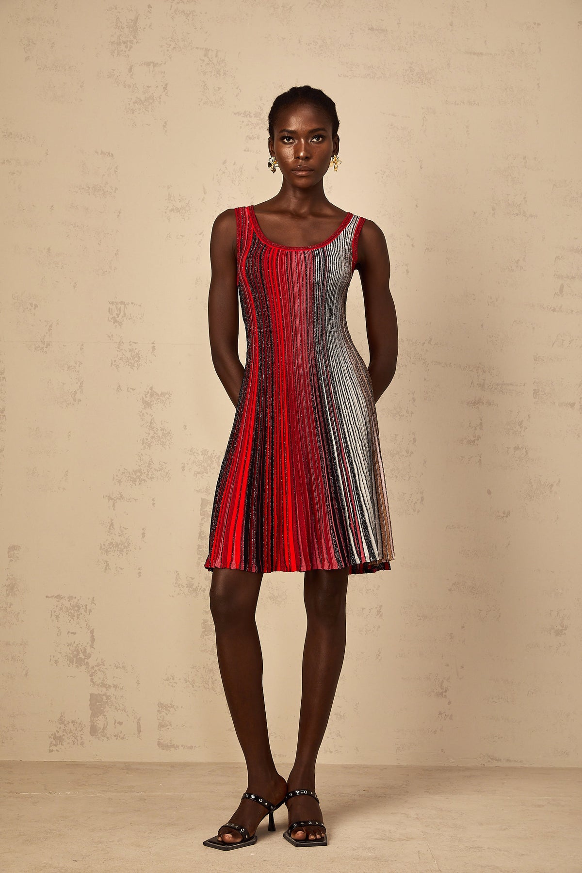 Amaryllis Red Sequin Striped Knit Mini Dress