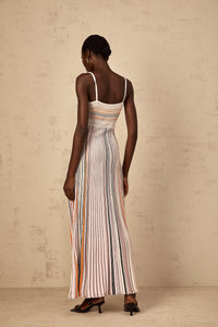Bruyère Neutral Sequin Striped Knit Maxi Dress