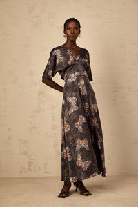 Glannon Black Self-Tie Butterfly Print Maxi Dress