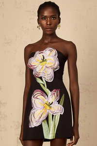 Irène Black Off-Shoulder Sequin Floral Embroidered Mini Dress