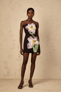 Irène Black Off-Shoulder Sequin Floral Embroidered Mini Dress