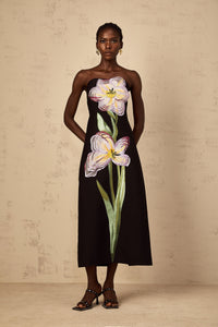 Irène Sequin Embroidered Off-Shoulder Midi Dress in Black