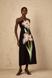 Irène Sequin Embroidered Off-Shoulder Midi Dress in Black