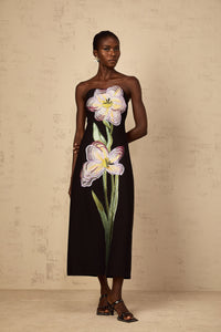 Irène Sequin Embroidered Off-Shoulder Midi Dress in Black