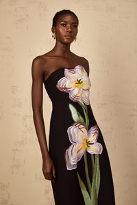 Irène Sequin Embroidered Off-Shoulder Midi Dress in Black