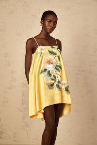 Avril Yellow Floral Embroidered Mini Dress