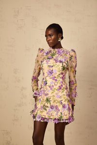 Jolien Purple Floral Appliqué Embroidered Tulle Mini Dress