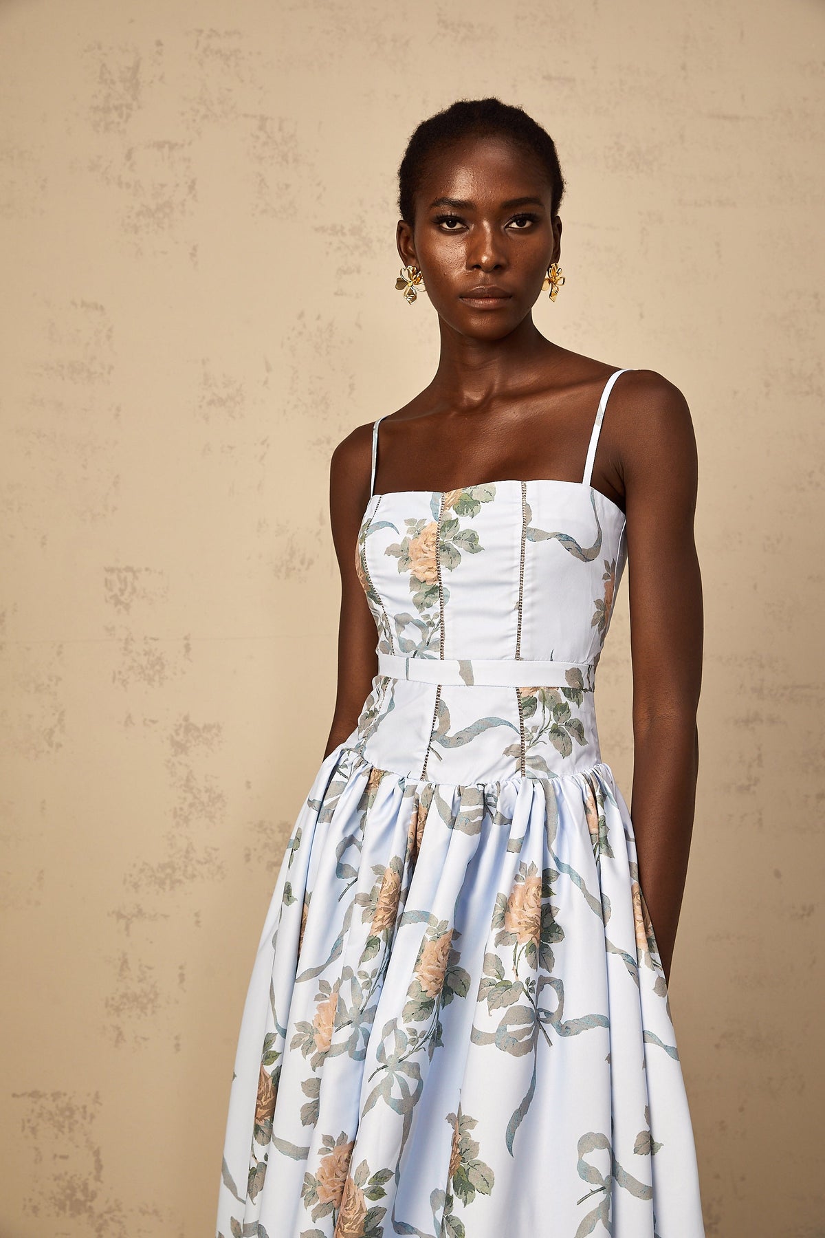 Fleur Blue Floral Print Midi Dress