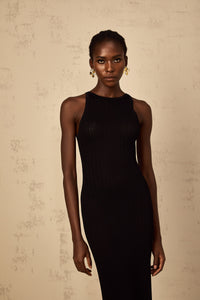 Déotille black fitted ribbed-knit maxi dress