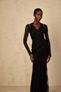 Ursula black floral-lace mermaid maxi dress