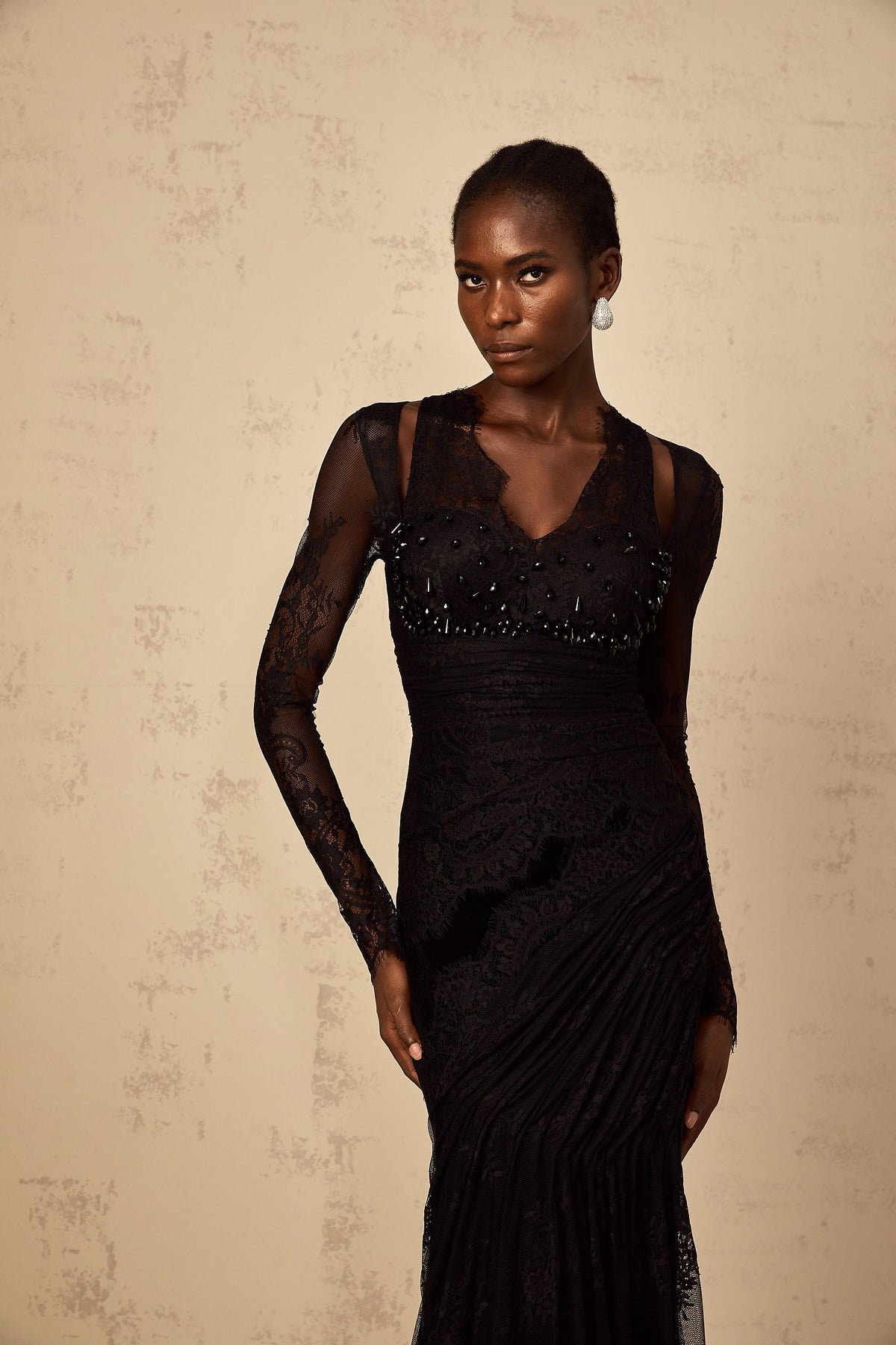 Ursula black floral-lace mermaid maxi dress