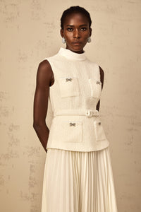 Dulcie Off-White Tulle Panel Tweed Midi Dress
