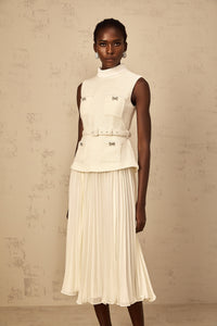 Dulcie Off-White Tulle Panel Tweed Midi Dress