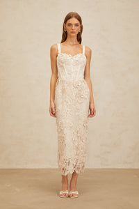 Irène Neutrals Corded Lace Corset Midi Dress