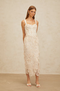 Irène Neutrals Corded Lace Corset Midi Dress