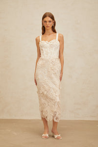 Irène Neutrals Corded Lace Corset Midi Dress