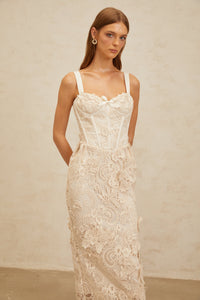 Irène Neutrals Corded Lace Corset Midi Dress