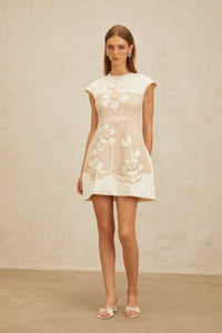 Manon Neutral Floral Embroidered Crochet Mini Dress