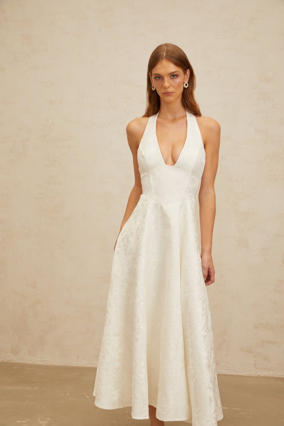 Céline White Glamorous Event Midi Dress