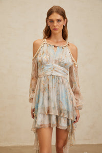 Glannon Blue Floral Print Silk Mini Dress
