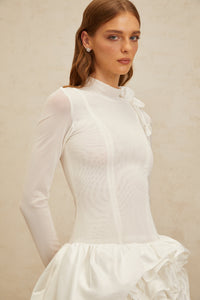Léonor White 3D Petal Puff Mini Dress