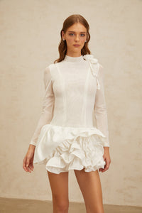 Léonor White 3D Petal Puff Mini Dress