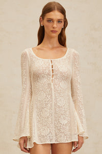 Céline White Flared Crochet Knit Mini Dress