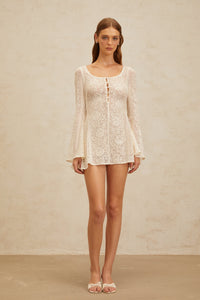 Céline White Flared Crochet Knit Mini Dress