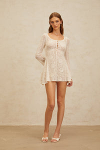 Céline White Flared Crochet Knit Mini Dress