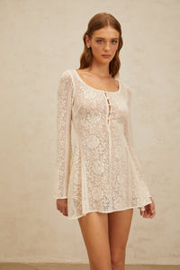 Céline White Flared Crochet Knit Mini Dress