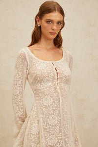 Céline White Flared Crochet Knit Mini Dress