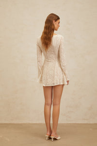 Céline White Flared Crochet Knit Mini Dress