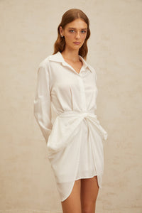 Diane White Chic Bowknot Mini Shirt Dress