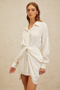 Diane White Chic Bowknot Mini Shirt Dress