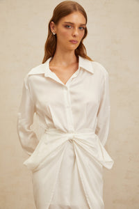 Diane White Chic Bowknot Mini Shirt Dress