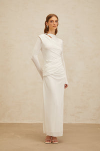 Daneysha White Ruched Maxi Gown