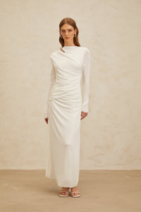 Daneysha White Ruched Maxi Gown