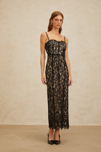 Giorgia Black Floral Lace Corset Maxi Dress