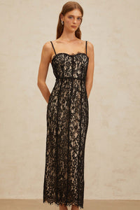 Giorgia Black Floral Lace Corset Maxi Dress