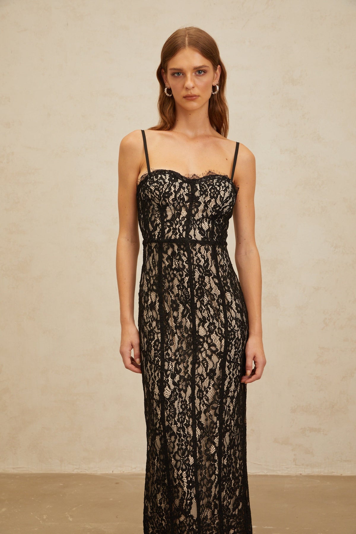 Giorgia Black Floral Lace Corset Maxi Dress